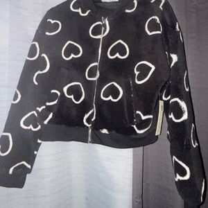 No Boundaries Black and White Heart Teddy Jacket